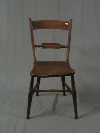 A set of 5 elm bar back dining chairs with carved mid-rails, on turned supports