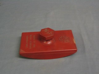 A 1950's/60's red plastic ICI advertising blotter "Made in the Resin Service Laboratories" 6"