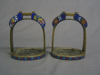 A pair of 19th/20th Century bronze and cloisonne enamel stirrups