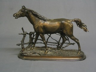 P J Mene, a  bronze figure of a standing horse raised on an oval naturalistic base, the base marked P J Mene 1846 D Jinn Etalon Barbe Coalbrookdale Co. (tail f and r) 16" 