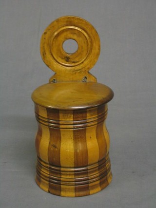 A circular parquetry salt box with hinged lid 11"