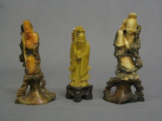 3 Oriental carved soapstone figures of sages 6"