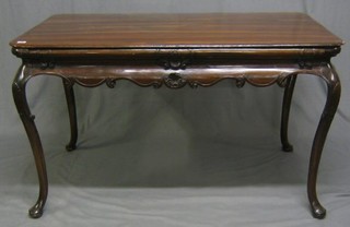 An Irish 19th Century  rectangular rosewood library table fitted a drawer, raised on cabriole supports 52"