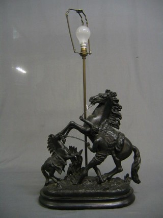 A spelter Marley horse converted to a table lamp