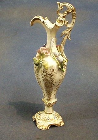 A G Granger Worcester porcelain ewer, the shaped body with gilt decoration and floral encrustation, (handle f and r) 10"