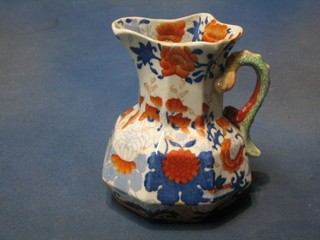 A Masons ironstone octagonal pottery jug with serpent handle, the base with black Masons ironstone mark 6"