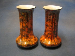 A pair of 1930's Sylvan lustre ware vases decorated trees 8"