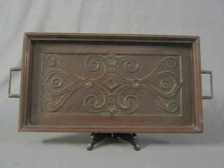 A carved oak twin handled tray 19"