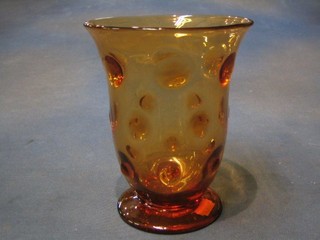 A 1950's Webb amber glass trumpet shaped vase with bobble decoration 7" (f)