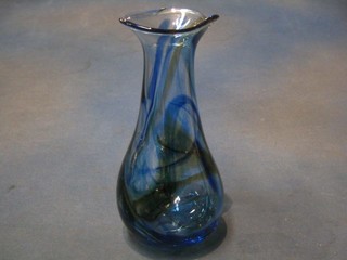 A 1950's "Murano" blue glass vase of club shape 8"