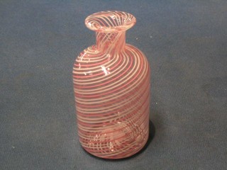 A Nailsea style pink and white glass bottle 4"