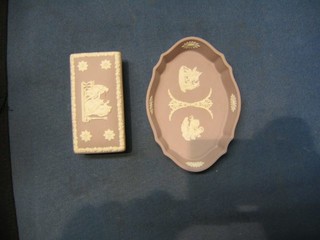 A rectangular Wedgwood pink Jasperware trinket box and cover 4" and an oval tray 5"