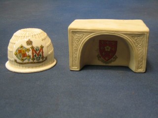 A Goss model of The Ancient Frid stall decorated The Arms of Umfreville together with  a lobster trap decorated The Arms of King George and Queen Mary