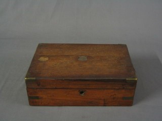 A Victorian rosewood and brass banded writing slope with hinged lid 14" (no interior)