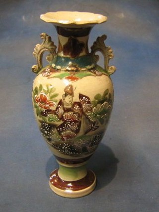 A late Japanese Satsuma pottery twin handled vase 12"