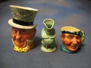 An L & Sons pottery Toby jug in the form of a top hatted gentleman (Sam Weller?), a green glazed Toby jug marked No.3 4" and an L & Sons Toby jug Tamoshanta 4"