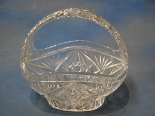 A cut glass basket shaped bowl 11"