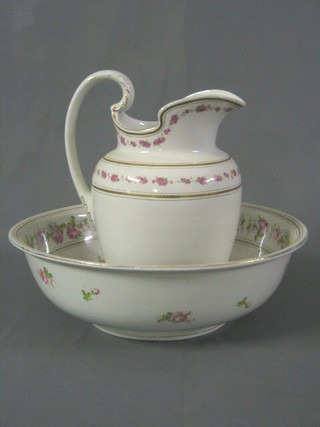 A Thackeray jug and bowl set with rose decoration (slight chip to jug)
