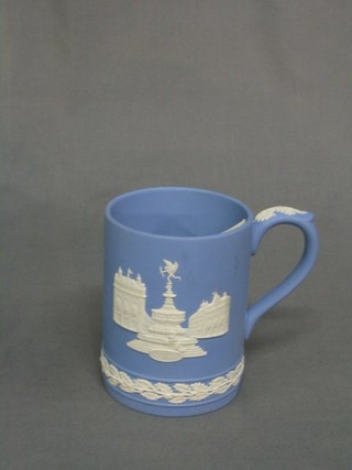 A 1971 Wedgwood blue Jasperware Christmas tankard, cased