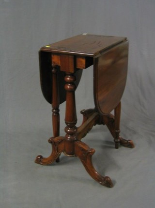 A mahogany folding drop flap  table raised on a 19th Century carved cheval mirror base 21"