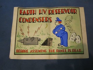 A WWII watercolour cartoon poster "Earth H.B. Deservoir Condensers Before Assuming Panel is Dead"