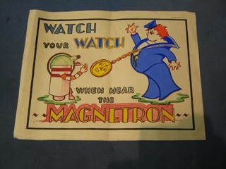 A WWII watercolour cartoon poster "Watch Your Watch When Near the Magnetron" 10" x 14"