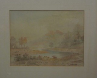 19th Century naive school, watercolour, "Goodritch Castle on the River Wye" 7" x 9"
