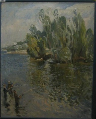 Volodymyr Erlich, Russian School, oil on canvas "Fisherman" 23" x 18" 