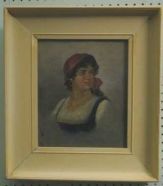 A 19th Century Continental oil painting on board head and shoulders portrait "Peasant" 10" x 8"