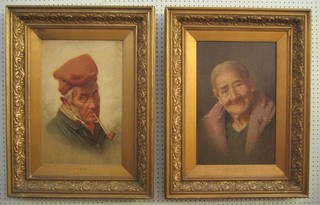 F Ciappa, a pair of 19th Century oil paintings on board, head and shoulders portraits of "Peasant Gentleman with Pipe" and "Old Lady Smiling" 20" x 13"