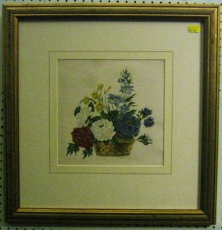 Ann Hansom, watercolour "Basket of Flowers" signed and dated 1814 9" x 9"