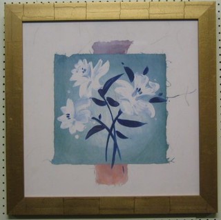 A modern coloured print, still life study "Flowers" 17" x 17"