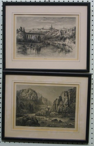 A pair of monochrome prints "Dinan Gorge at Thiers" 7" x 9"