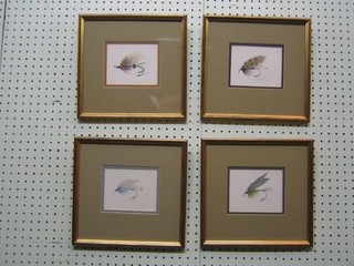 Snewill, a set of 4 watercolours "Studies of Flies - Rough Olive, Thunder Stoat, Mallard and Claret and 1 other" 4" x 5"