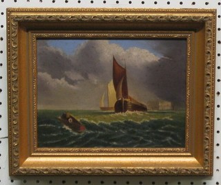 A 19th Century oil painting on board "Study of a Barge" 7" x 9"