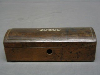 A Victorian rosewood rectangular and dome shaped trinket box with hinged lid 9"