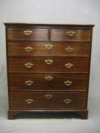 A Georgian mahogany chest fitted 2 short and 4 long drawers, raised on bracket feet 42"