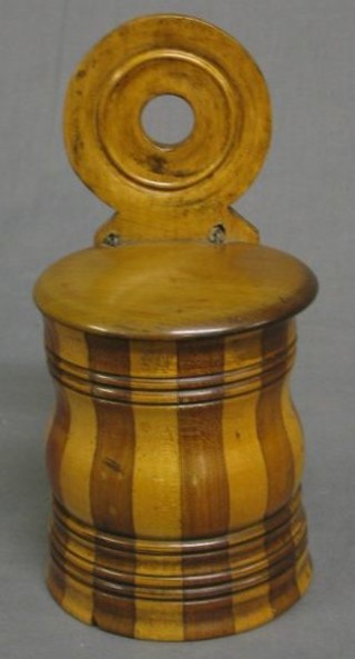 A circular parquetry salt box with hinged lid 11"