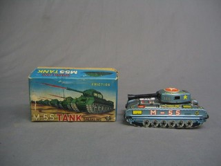 A 1950's/60's tin plate model of an M.55 tank, base marked Made in Japan boxed