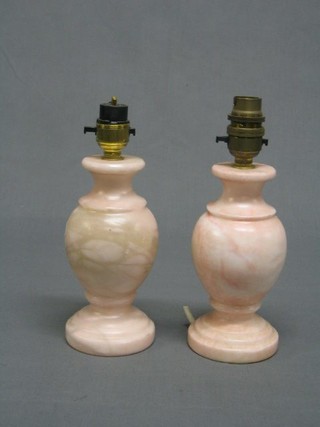A pair of pink alabaster bulbous table lamps 6"