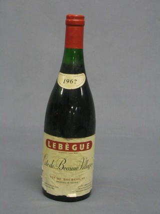 A 1967 bottle of Lebegue Cotes de Beaune Villages