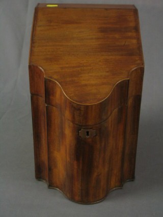A 19th Century shaped mahogany knife box with hinged lid 9 1/2"