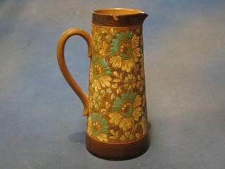 A Royal Doulton salt glazed cylindrical waisted jug marked Slater Patent and impressed 1295, 8"