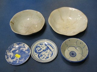 3 modern Oriental porcelain bowls and 2 small saucers