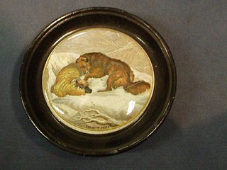 A 19th Century Prattware pot lid "The Snow Drift" contained in a circular ebonised frame