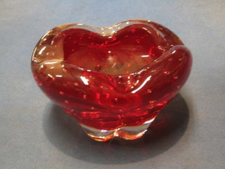 A red White Friars bubble glass ashtray 6"