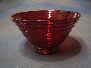 A 1960's Whitefriars red waisted bowl 10 1/2"