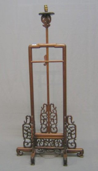 A 19th Century Oriental hardwood adjustable standard lamp