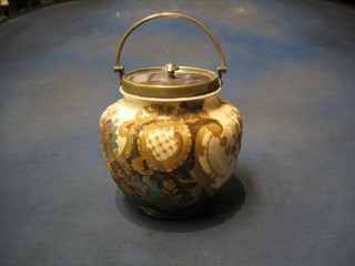 A 19th Century circular porcelain biscuit barrel and cover with plated mounts