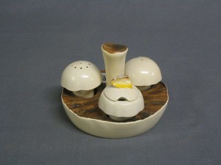 A 3 piece Carltonware condiment in the form of a mushroom comprising salt, mustard and pepper pot